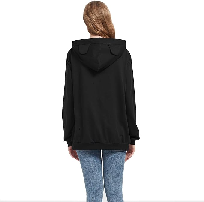 Gets Pet Cat Dog Pouch Hoodie Kitten Puppy Holder Carrier Long Sleeve Kangaroo Pocket Hoodie Unisex (Black,XXL)