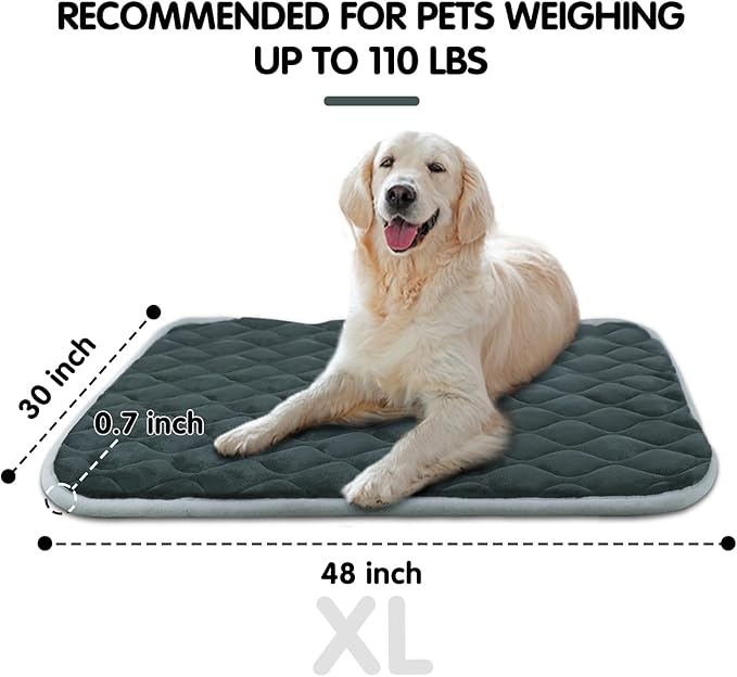 furrybaby Dog Bed Mat Flat Crate Mat with Anti-Slip Bottom Machine Washable Pet Kennel Pad for Dog Sleeping (XL 48x30'', Grey Mat)