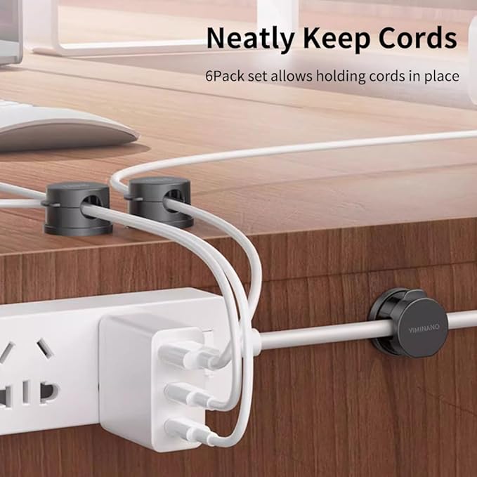 6 Pack Magnetic Cable Clips, 360° Rotatable Cord Organizer, Adhesive Cable Holder for Desk, Nightstand, Car, Home Office Accessories, Magnetic Cord Holder for Phone Charger & Workspace Organization