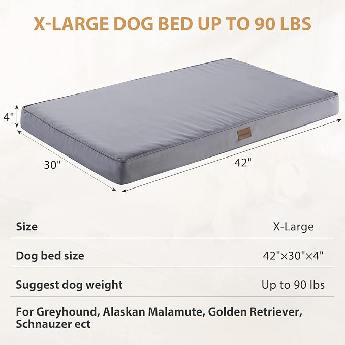 BFPETHOME Outdoor Dog Beds for Large Dogs, Waterproof Dog Bed for Medium, Large, Extra Large Dogs, Orthopedic Pet Bed with Removable Washable Cover, Egg Crate Foam Pet Bed Mat. (42 x 30 in, Grey)
