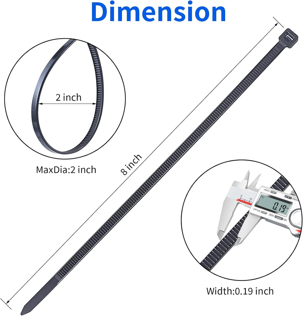 Zip Ties, Heavy Duty Cable and Wire Ties with 50 Ibs Tensile Strength and UV Resistance, for Home, Office, Garden, Workshop, Black (8 Inch, 1000 Pack)