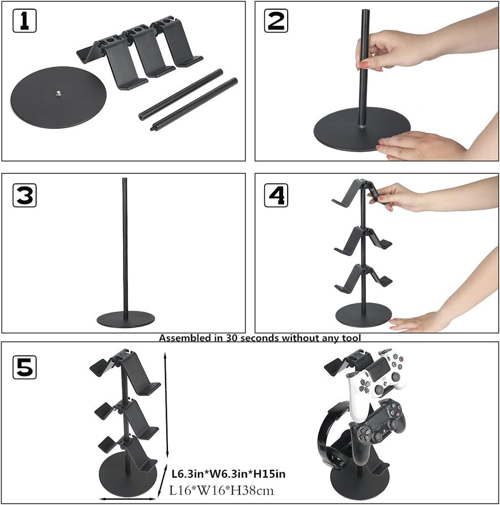 Controller Stand 3 Tier,Headphone Holder, Multi Adjustable Game Controller Headset Hanger for All Universal Gaming PC Accessories, Xbox PS4 PS5 Nintendo Switch(Smart Black)