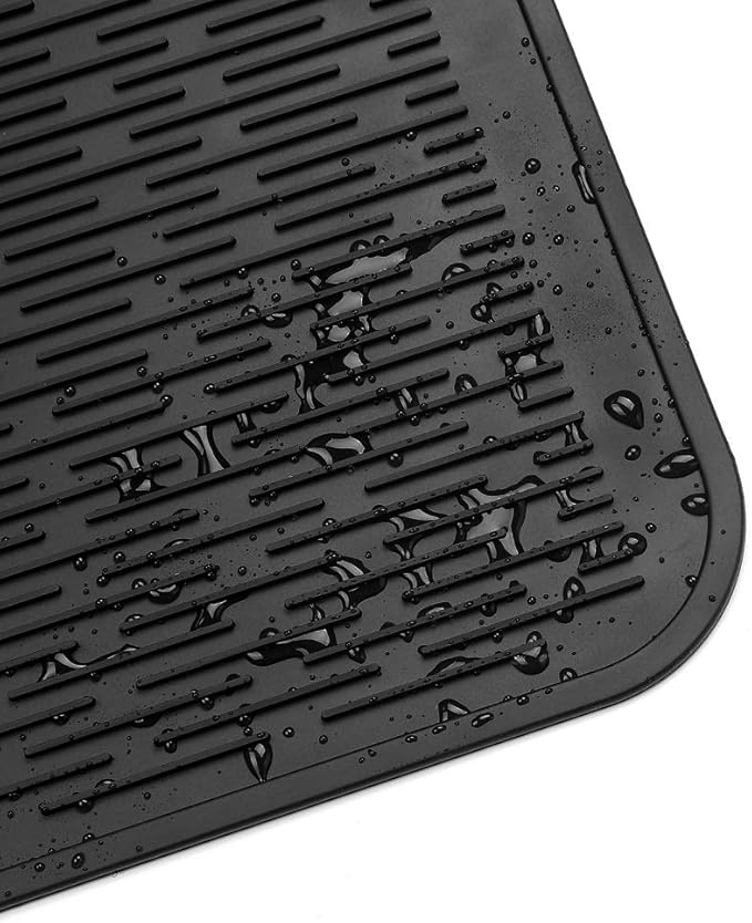 Silicone Dish Drying Mat for Multiple Usage,Easy clean,Eco-friendly,Heat-resistant Silicone Mat for Kitchen Counter or Sink,Refrigerator or Drawer Liner Black XL 18 inches x 16 inches