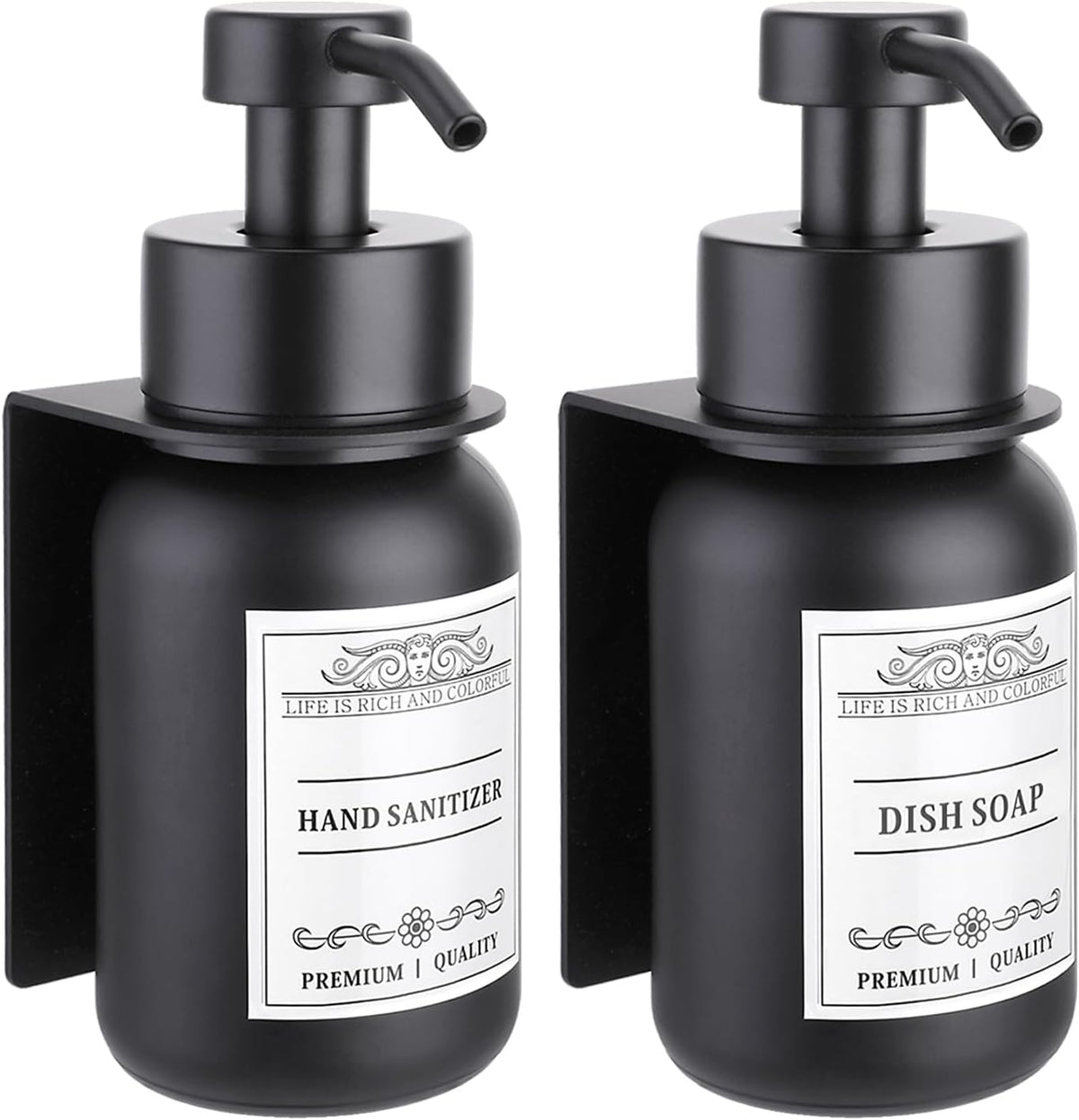 2-Pack Shower Soap Dispenser Set with Pump and Wall Mount, 8.5 Oz Soap and Lotion Dispenser Set with Waterproof Labels,Black