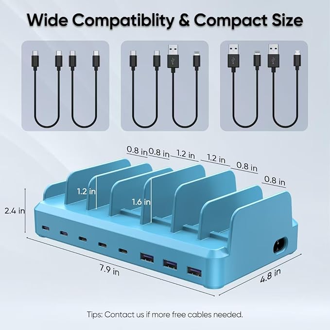 300W Charging Station for Multiple Devices, 8 Port Multi USB C Fast Charger