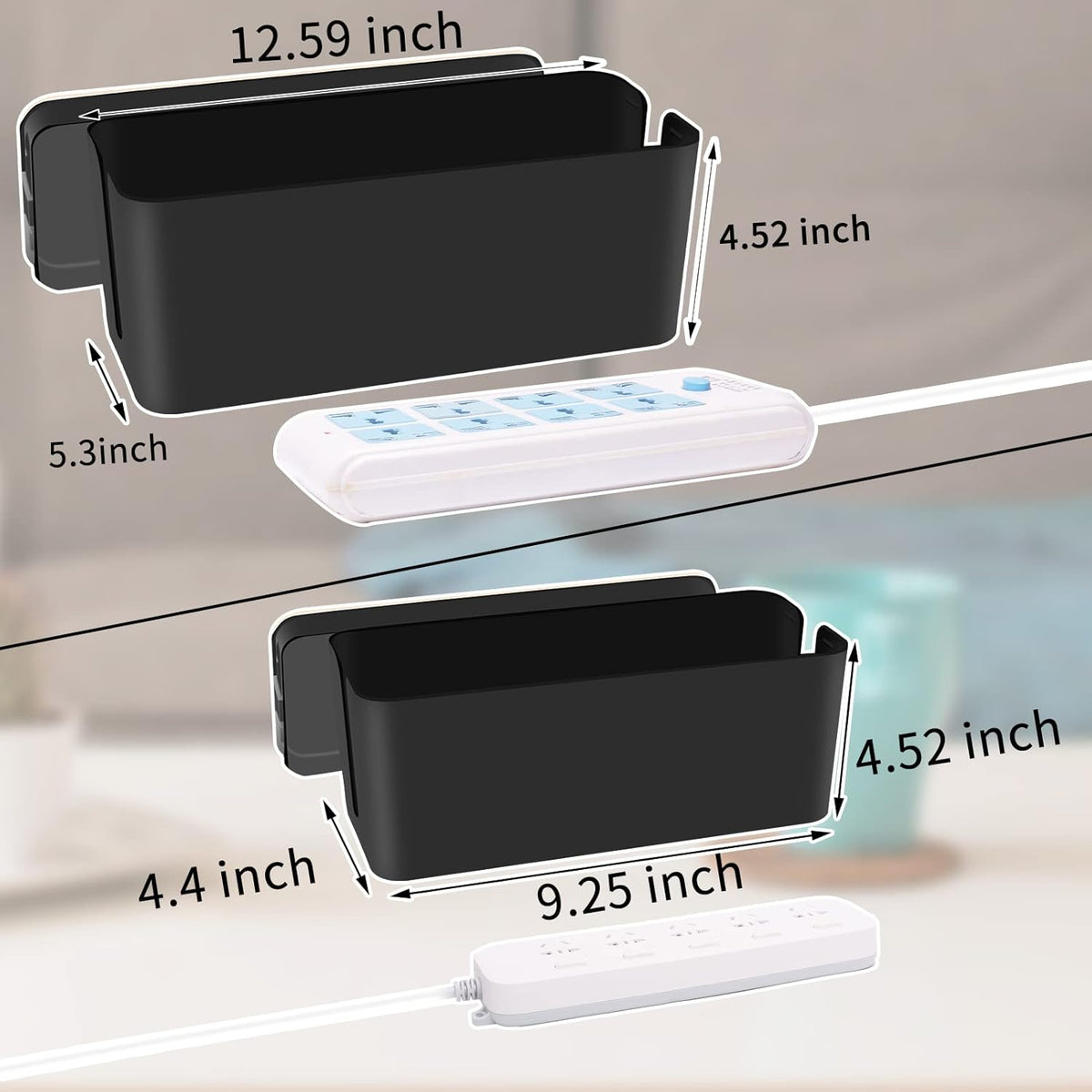 YUANYE Cable Management Box Cable Management Kit for Power Strip to Hide Wires,Cord Organizer Boxes,Safe ABS Material Wire Organizer of Cable Clips Sleeve for Home & Office,2Pack-123PCS/Black