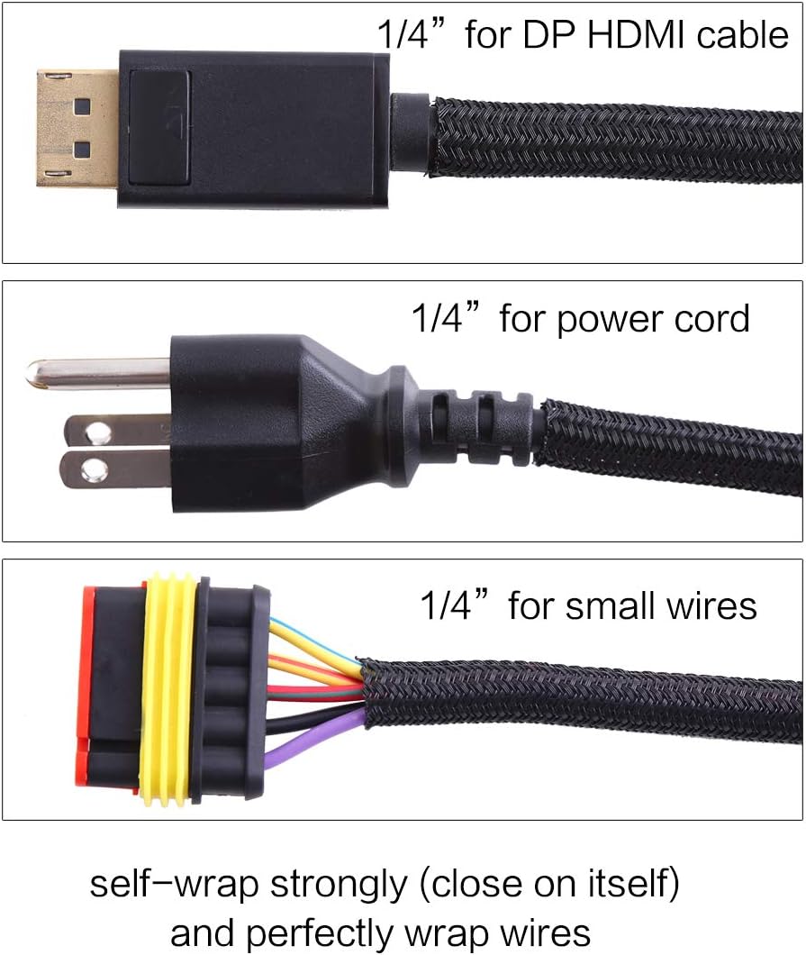 Alex Tech 25ft - 1/4 inch Cord Protector Wire Loom Tubing Cable Sleeve Split Sleeving For USB Cable Power Cord Audio Video Cable – Protect Cat From Chewing Cords - Black
