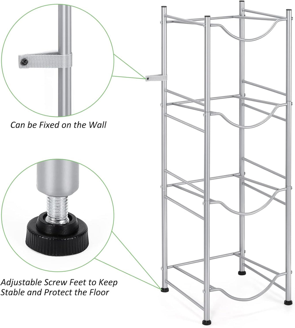 5 Gallon Water Jug Holder - 4 Tier Cooler Jug Rack, Detachable Dispenser Stand for Home, Kitchen, Office - Silver