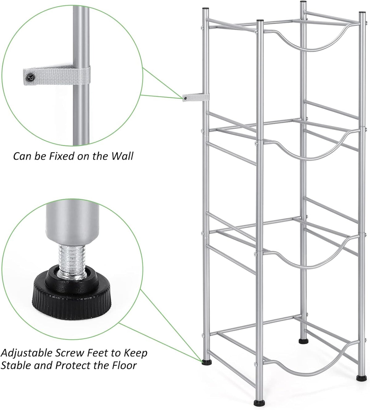 5 Gallon Water Jug Holder - 4 Tier Cooler Jug Rack, Detachable Dispenser Stand for Home, Kitchen, Office - Silver
