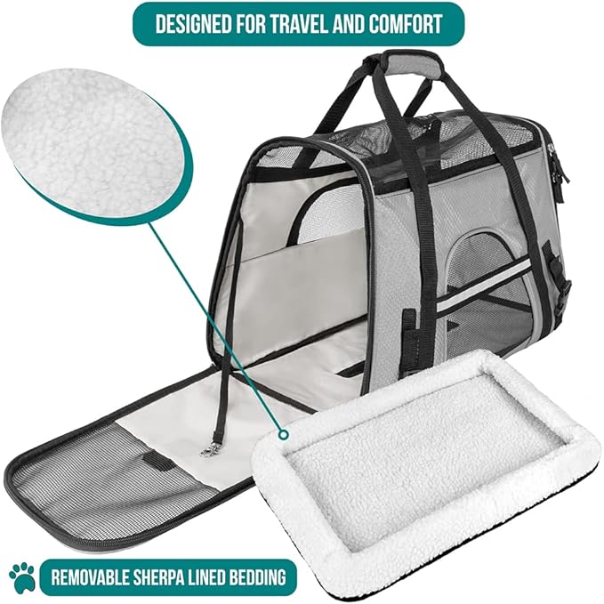 PetAmi Airline Approved Pet Carrier for Cat, Soft Sided Dog Carrier for Small Dogs, Cat Travel Supplies Accessories for Indoor Cats, Ventilated Pet Carrying Bag Medium Large Kitten Puppy, Small Gray