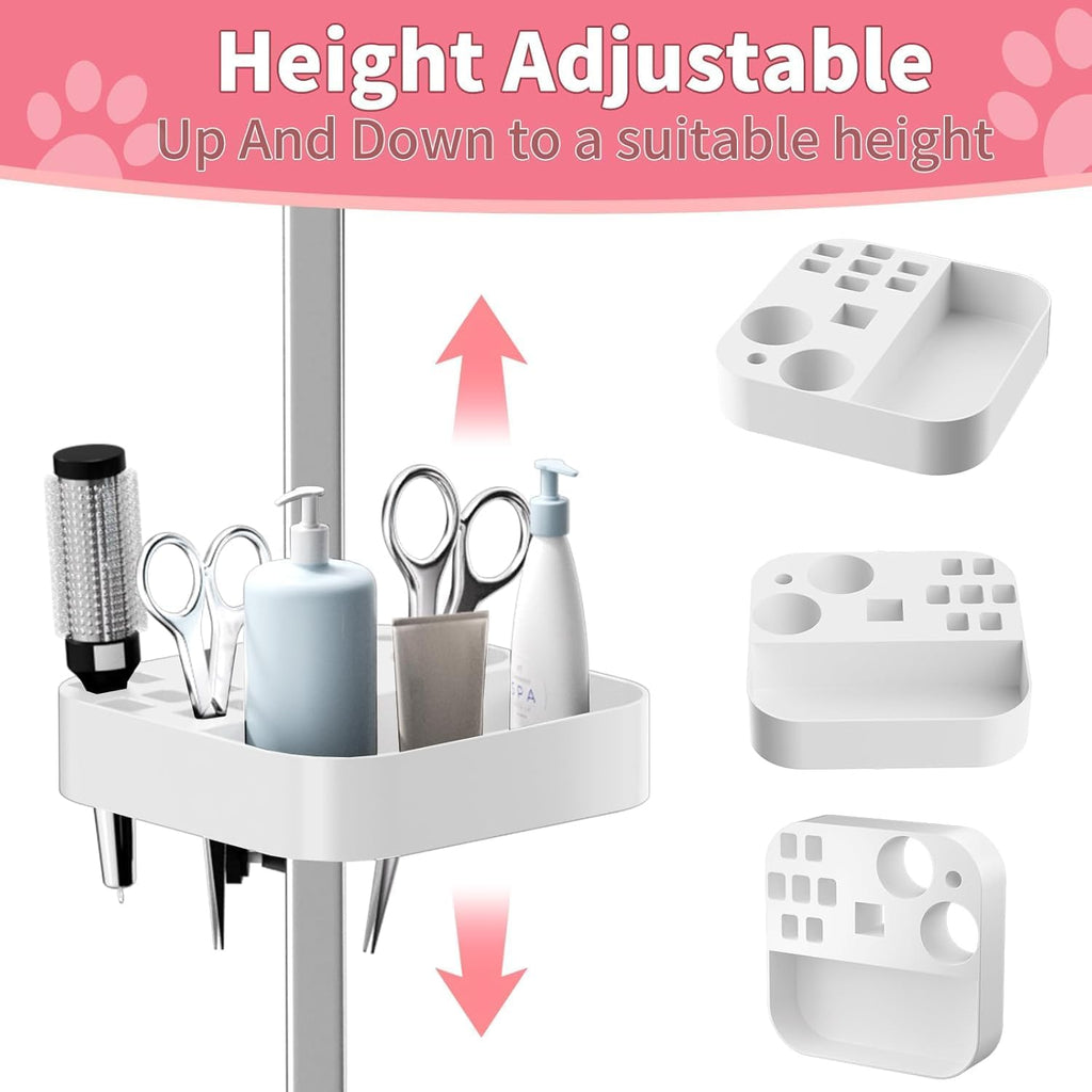 VFK 36''/47''Large Dog Grooming Table, Foldable Pet Station at Home, Dog Grooming Table,Adjustable Cat Drying Desktop with Arms, Nooses, Mesh Tray (Stainless Steel pet Table, 36" Pink)