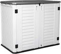 Horizontal Outdoor Garden Storage Shed for Backyards and Patios, Plastic Storage Box Waterproof, Small Shed 26 Cubic Feet Capacity for Bike, Garbage Cans, Lawn Mower, Tools and Garden Accessories