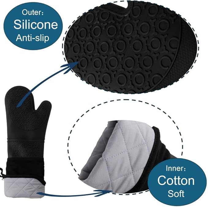 Extra Long Professional Silicone Oven Mitts with Quilted Liner, Durable Heat Resistant Oven Gloves, Heat Resistant Oven Gloves,2pcs