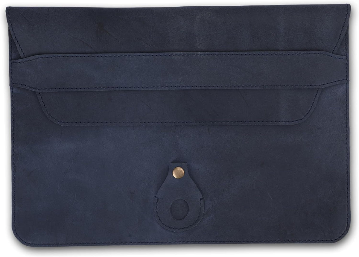 Genuine Leather Laptop Sleeve 13–14 Inch, Slim Laptop Case Compatible with Mac Pro 13 (M3, M2, M1 Chip) Mac Air 14 Surface 13.5 XPS 13/14 Yoga/IdeaPad, Blue Envelope Bag with Pen Holder