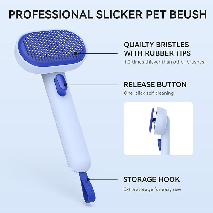 aumuca Self Cleaning Slicker Brush, Cat Brushes for Indoor Cats, Horses Grooming Deshedding Brush, Pet Massage Removes Loose Fur, Blue