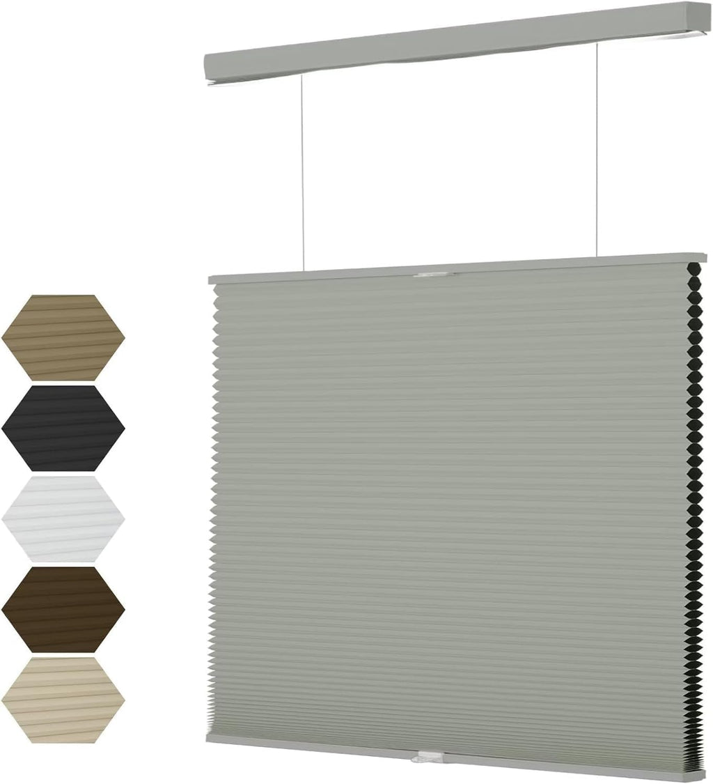 Top Down Bottom Up（TDBU） Cellular Shades, 1.5 inch Cordless Blackout Honeycomb Pleated Blinds for Windows Home Bedroom Office, Light Control, Thermal Insulated, 35" W x 64" H, Gray