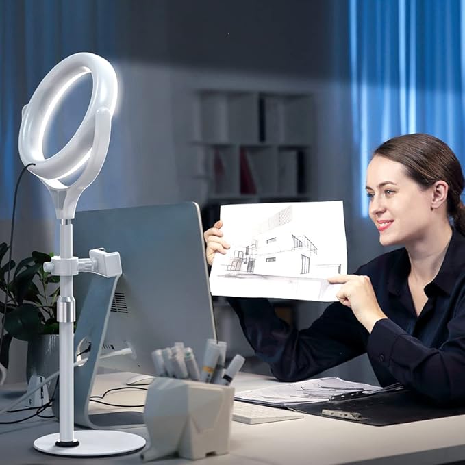 8 inch Desk Ring Light with Stand, Adjustable Computer Circle Light