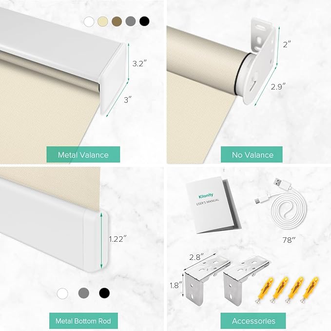 Kilonity Motorized Roller Shades, Light Filtering Remote Control Custom Window