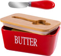 Red Butter Dish with Lid for Countertop, Large Ceramic Covered Butter Stick Holder Container for Fridge