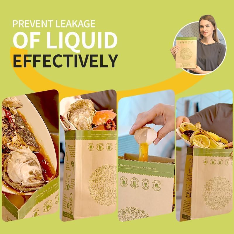 HYTREND-Kitchen Food Waste Bag-120 Bags-%100 Compostable paper Bag - Leak Resistant - Small-Certified by BNQ and BPI,CMA-I,CMA-W