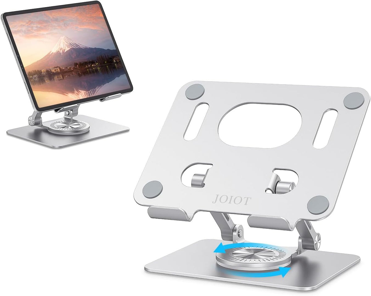 Tablet Stand, Swivel Ipad Stand with 360 Rotating Base, Adjustable Tablet Holder for Drawing, Compatible with iPad Pro/Air/Mini and More (Silver)