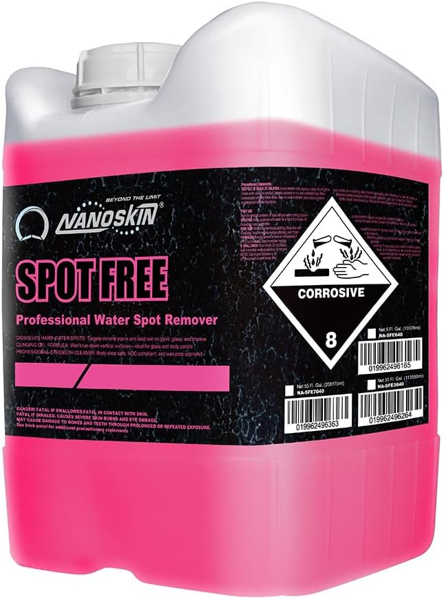 Nanoskin SPOT FREE Water Spot Remover 5 Gallons - Removes Water Spots & Surface Acid Rain | Safe for Chrome and All Painted Surfaces | Acid-Based Cleaner | Prepares Surface for Waxing | 4:1 Dilution