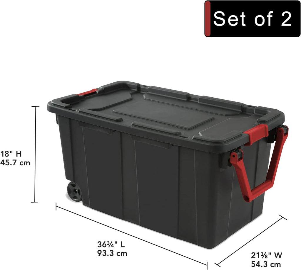 Storage Bins 40 Gallon Heavy-Duty Plastic Storage Bins, 2 Pack Container Totes with Durable Lid and Secure Latching Buckles, Stackable, Tough Storage Containers for Garage and Metal Rack Organizing