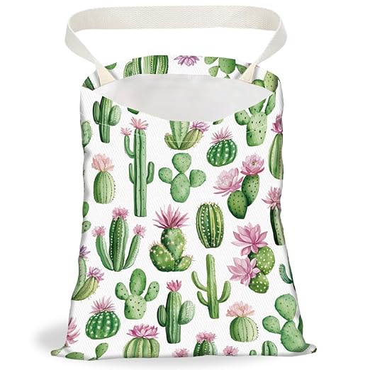 Cactus Print Car Trash Bag Hanging Garbage Bag with Snap Buttons Car-Back Seat Trash Storage Portable Dustbin for Men Women Car Interior Accessories Travel Camping