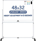 White Board on Wheels, 48 x 32 Inches Height-Adjustable Large Rolling Whiteboard