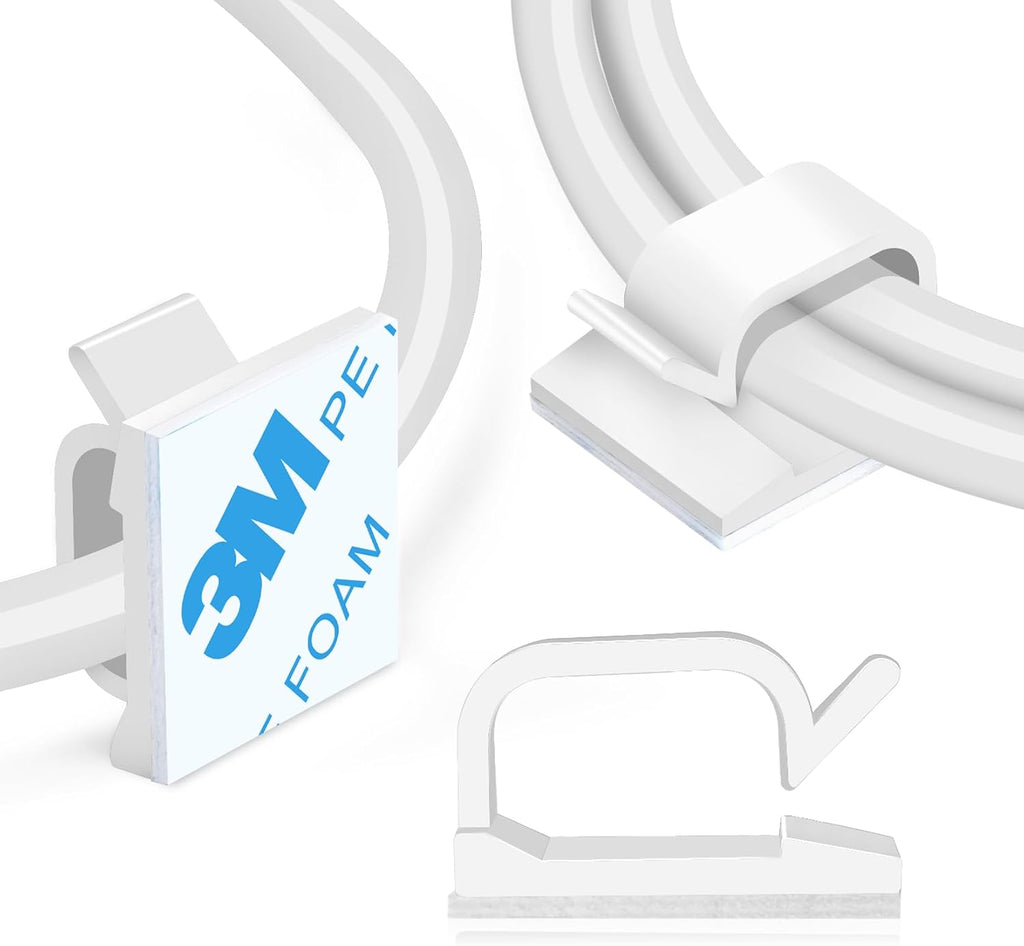 XHF 3/4” Adhesive Cable Wire Clips White 60pcs, Cable Staples Outdoor Cable Management Wire Organizer Cord Holder for Under Desk, Car, Wall, TV PC Ethernet Cable