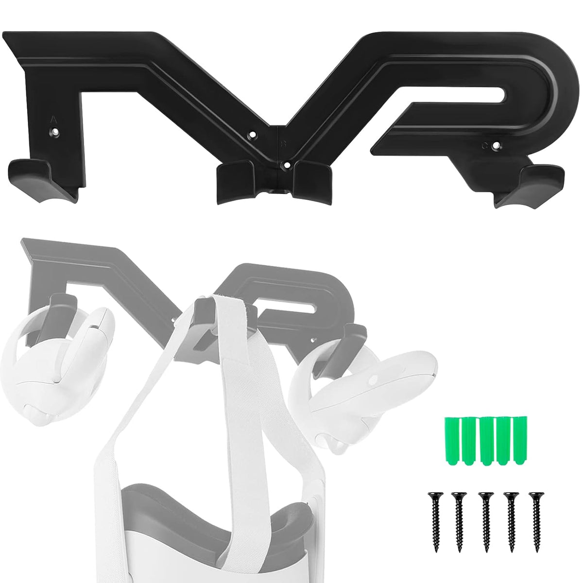 Geekria VR Wall Mount Storage Stand Compatible with Playstation VR2, Meta Quest 2, HTC Vive, Vive Pro, Valve Index, Mixed Reality Headsets Holder (Black)