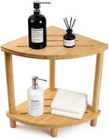 Upgraded Bamboo Corner Shower Stool for Inside Shower Waterproof,2-Tier Shower Foot Rest with Storage Shelf,Corner Shower Shelf Bench Caddy Shaving Leg,Bath Seat,Gifts for Women Mom