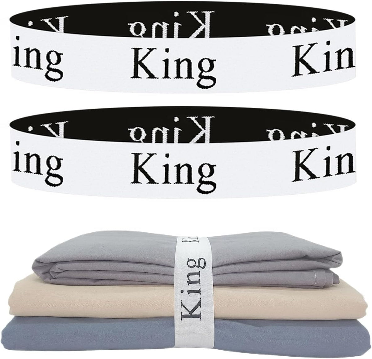 2-Piece Bed Sheet Organizer Bands - Sheet Keepers Linen Labels for Bedding, Closet Storage (King)