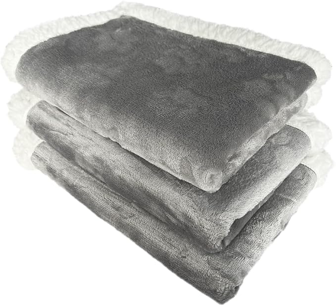 Qeils 1 Pack 3 Dog Blankets for Small Dogs - 3 pcs Waterproof Dog Blanket Washable - Soft Sherpa Fleece Puppy Blanket for Kitten Doggy, Warm Cat Blankets for Indoor Cats, 16"X23", Grey