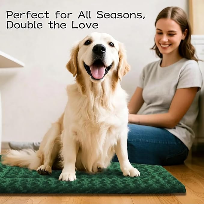 Dog Beds Crate Pad, Dog Bed Mat for Large Dogs Sleeping, Soft, Durable, Washable & Anti-Slip Crate Pads, Reversible Kennel Mat (Magic Circle Green, L(35”*24“*1.5”))