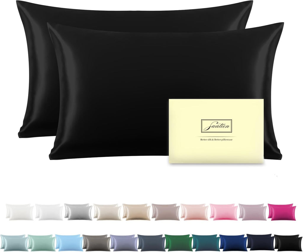 Silk Pillowcase for Hair and Skin,Soft,Breathable and Sliky 100% Standard Size Pillow Cases Set of 2,Both Sides Natural Mulberry Silk Pillowcases with Hidden Zipper(Standard Size 20"X 26",2pcs)