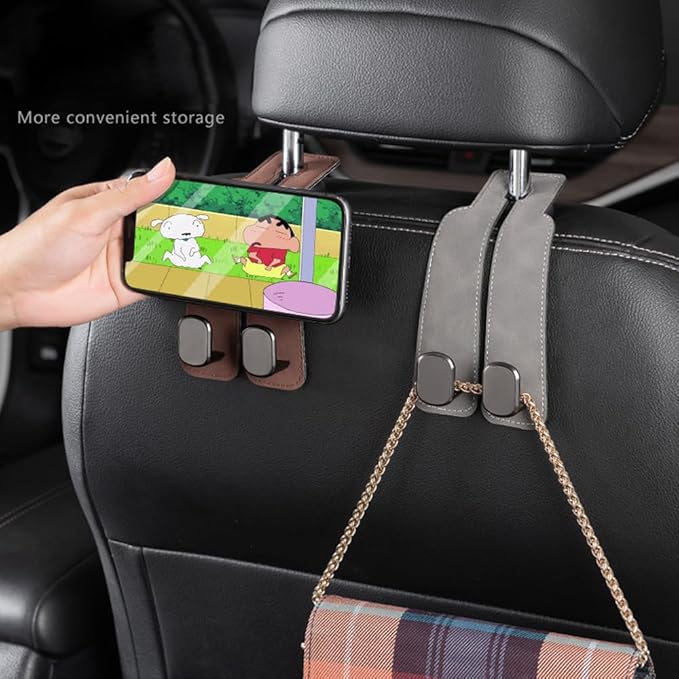 Leather Car Hooks, Car Back Seat Hooks, Car Headrest Hooks Universal for Bag Hooks, Ideal for Back Seat Storage﻿ (4pack-gray)