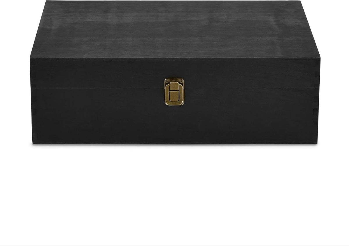 makerflo XL Black Pine Wood Memory Box with Black Felt Inside, Hinged with Clasp, Keepsake Wooden Box Ideal for Craft and Personalization (Laser Engraving, Epoxy, UV DTF, and Vinyl) – Pack of 12