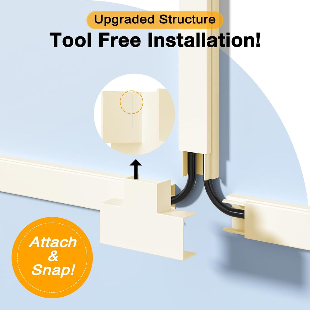Cord Cover Wall, 157in Delamu Cord Hider Wall Mounted TV, Wire Covers for Cords Cable Management, Cable Raceway Cable Hider Concealer, Cable Cover Wire Hider to Hide Cords, 10XL15.7W0.95H0.55in Beige