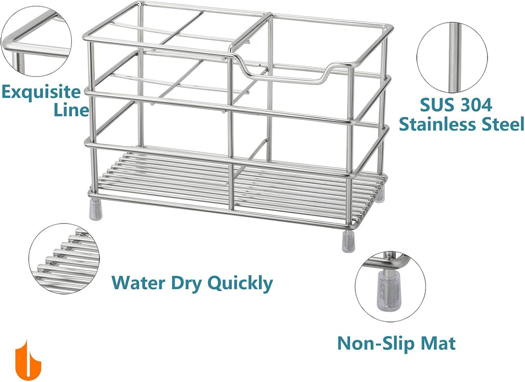 Urbanstrive 304 Stainless Steel Bathroom Toothbrush Holder Toothpaste Holder Stand Bathroom Accessories Organizer (Silver, Large)