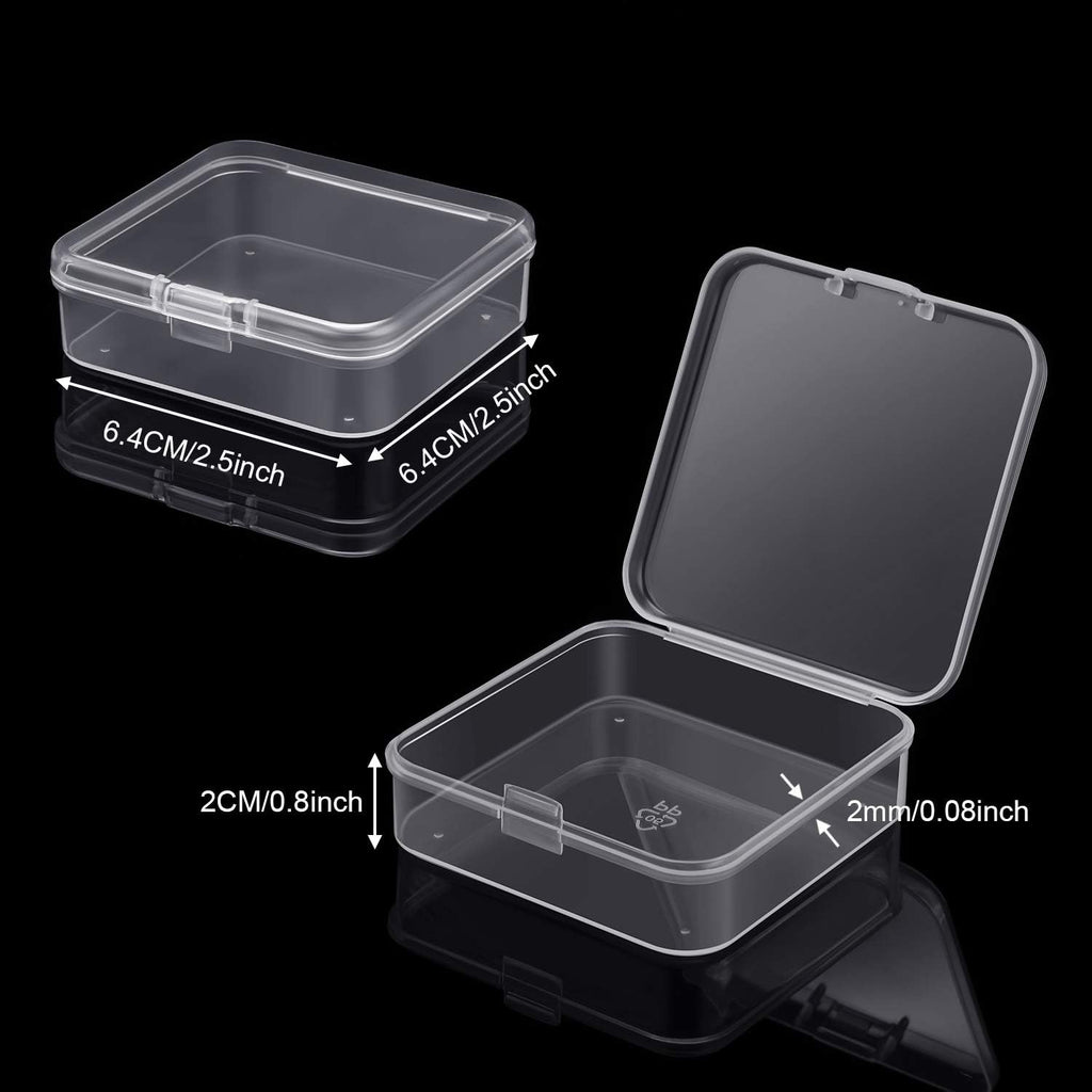 SATINIOR 24 Packs Small Clear Plastic Beads Storage Containers Box with Hinged Lid for Storage of Small Items, Crafts, Jewelry, Hardware (2.5 x 2.5 x 0.8 Inches)
