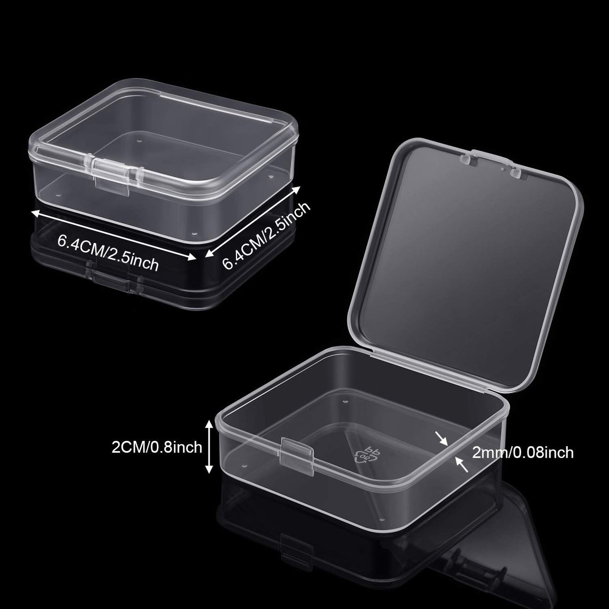 SATINIOR 24 Packs Small Clear Plastic Beads Storage Containers Box with Hinged Lid for Storage of Small Items, Crafts, Jewelry, Hardware (2.5 x 2.5 x 0.8 Inches)