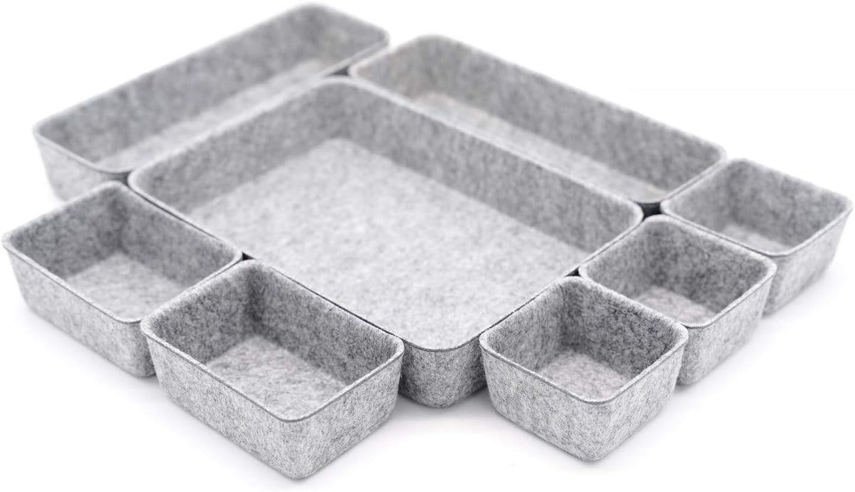 Welaxy Desk Drawer organizers tray Felt storage bins aesthetics room décor for home office dorm closet decluttering minimalist lifestyle (Gray)