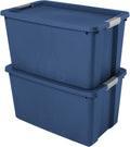 (2 Pcs) 34 Gallon Large Storage Bins with Latch Lids,Not Clear Heavy-Duty Large Totes, For Home and Garage Organization,Blue