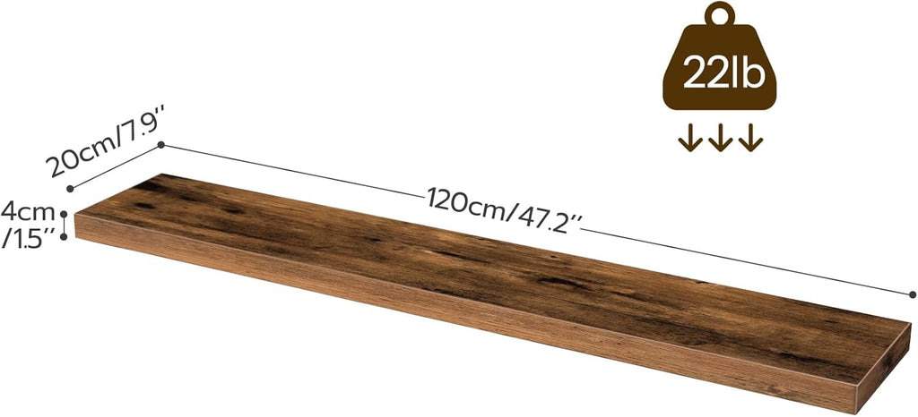 HOOBRO Floating Shelves for Wall, Wall Mounted Shelf Set of 2, 47.2" Hanging Shelf with Invisible Brackets, for Wall in Bathroom, Bedroom, Toilet, Kitchen, Living Room, Rustic Brown BF120BJP201