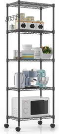 Himimi 5-Tier Wire Shelving Unit on Wheels, Adjustable Heavy Duty Metal Shelves with Side Hooks, Metal Organization Wire Rack for Kitchen Garage Basement, 13" L x 23" W x 72" H, Black