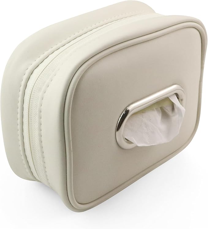Car Tissue Holder, Tissue Box Cover Keep Car Tidy, Premium PU Leather Backseat Napkin Rectangle Organizer, Extra Large Tissue Box Storage in Car Fits for 6.6 * 4.7 * 2.3 Regular Size Tissues, White
