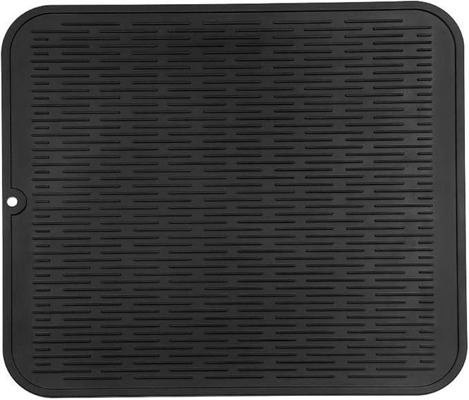 Silicone Dish Drying Mat for Multiple Usage,Easy clean,Eco-friendly,Heat-resistant Silicone Mat for Kitchen Counter or Sink,Refrigerator or Drawer Liner Black XL 18 inches x 16 inches