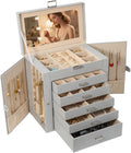 BOOVO Jewelry Box For women, 6 Layer Large Jewelry Organizer With Mirror, Multi-Function Storage Box With Lock, Necklace Holder With 5 Drawers, For Earrings Necklace Bracelet (Silver and Grey)