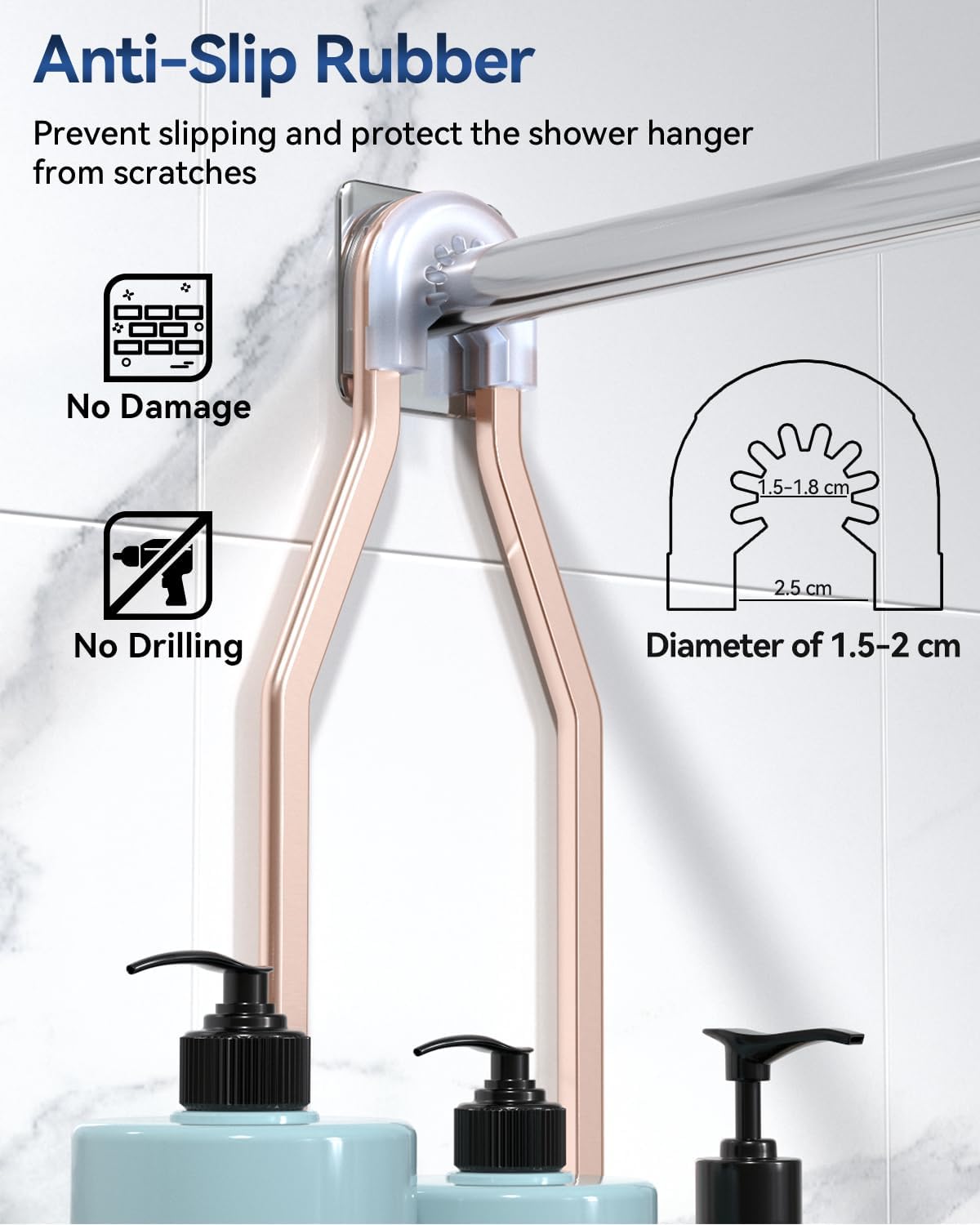 YASONIC Shower Caddy Hanging - Never Rust Shower Organizer - Aluminum over The shower head caddy with 10 Hooks for Razor/Sponge - Shower Rack with Soap Basket - Rose Gold